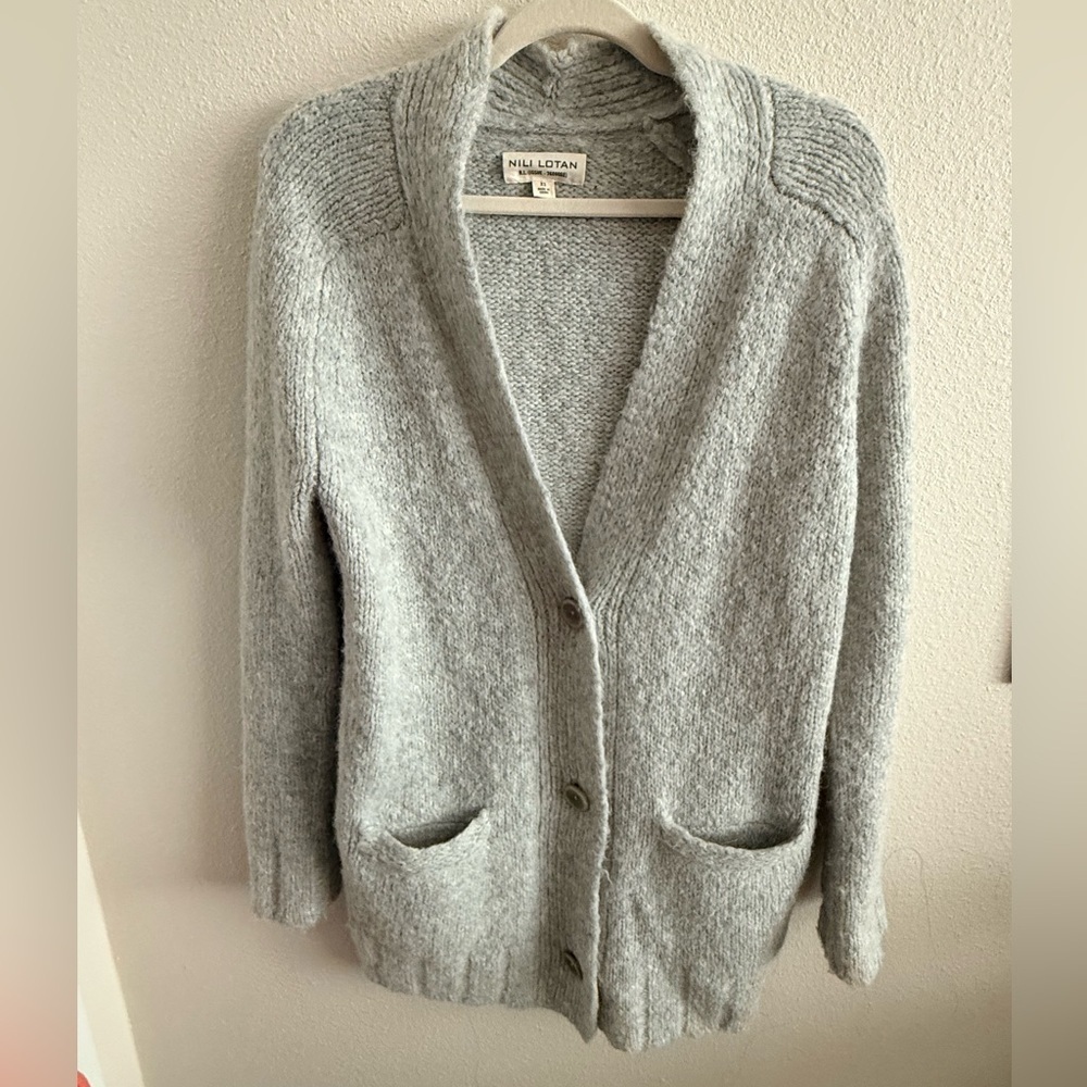 Nili Lotan Soft Light Gray Button Cardigan - XS